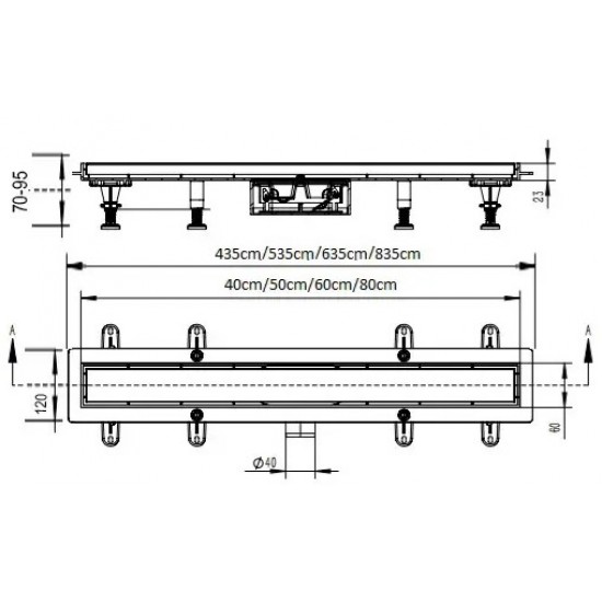Κανάλι Ντουζιέρας Σιφών Zest Inox 60cm Με Πλαστικό Πλαισίο